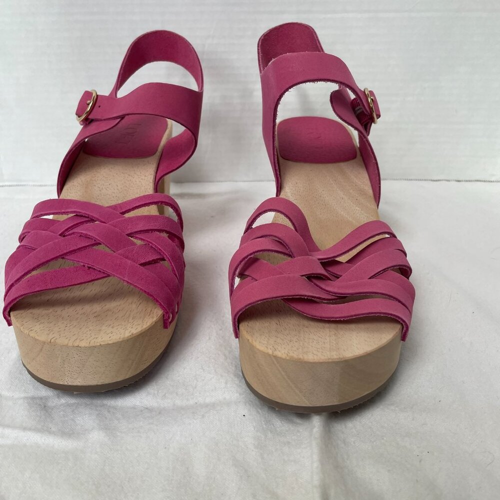 Loft Pink Woven Leather Platform Wood Clog Sandals - Picture 5 of 10